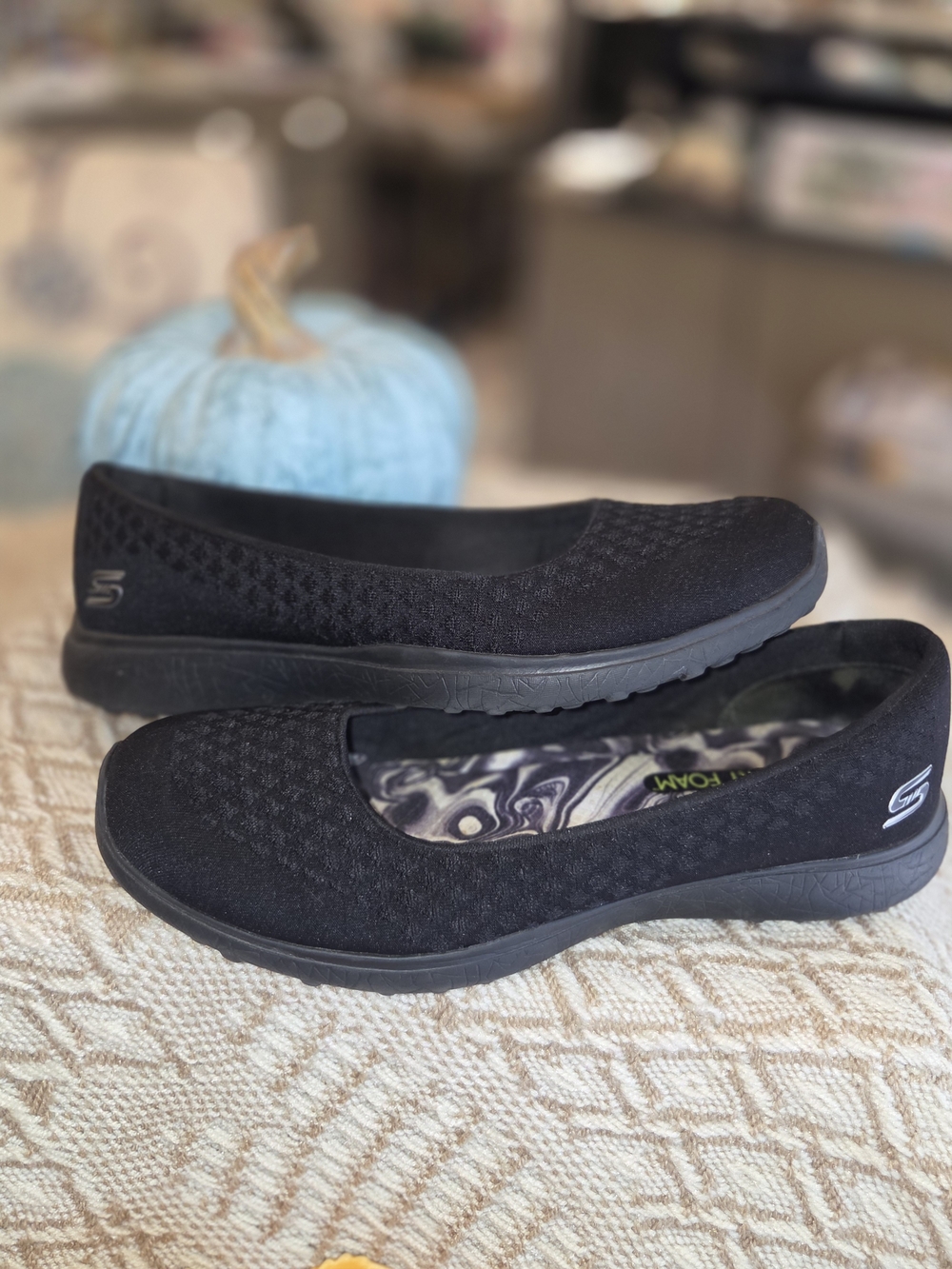 Skechers Black Knit Slip-On Ballet Flats